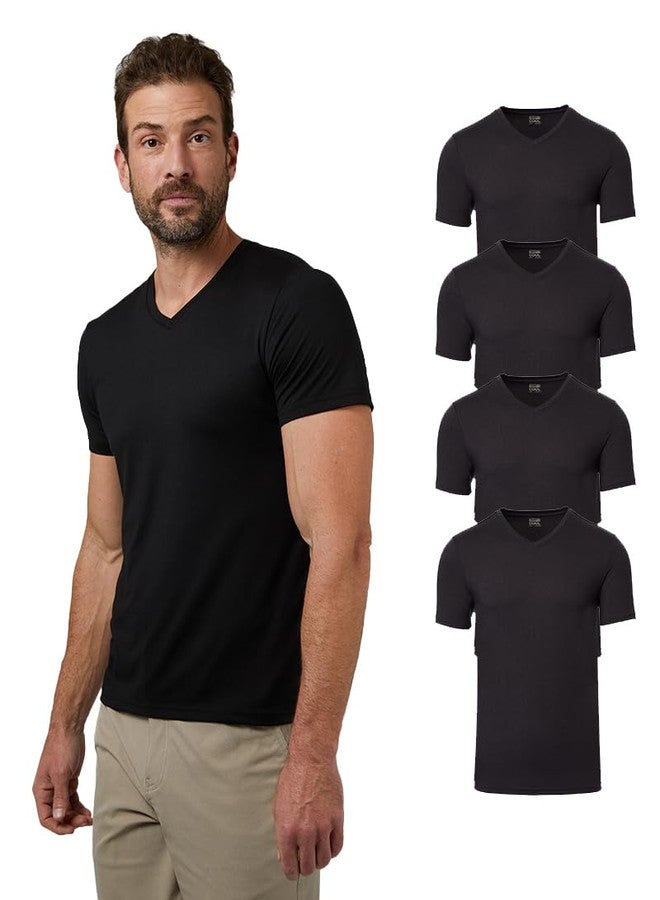 32 Degrees Mens 4 Pack Cool V-Neck T-Shirt | Anti-Odor | Quick Drying | 4-Way Stretch, Black, Large - Image 1